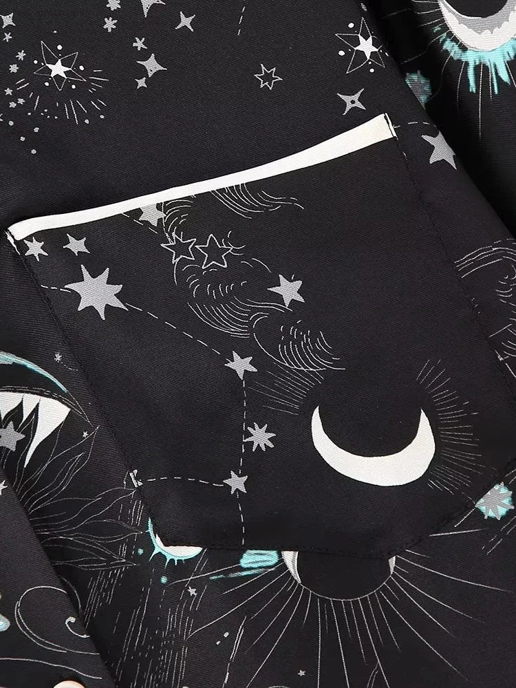 Galaxy Constellation Long Sleeve Shirt | Black Blouse, Streetwear Fashion