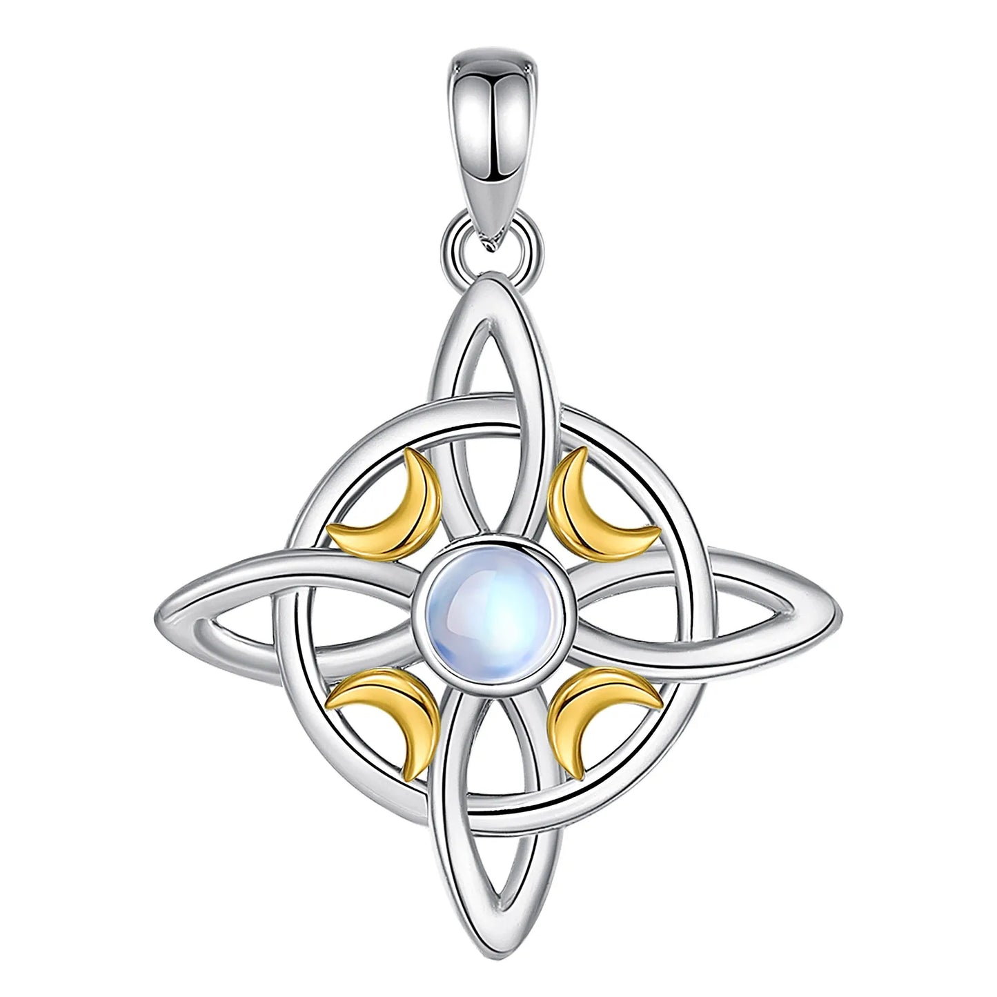 925 Sterling Silver, Gold Moon Witch Celtic Knot Necklace Jewelry