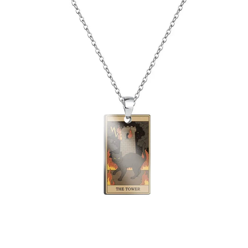 Tarot Card Cat Pendant Necklace - Kawaii Kitty Rider-Waite-Smith Jewelry