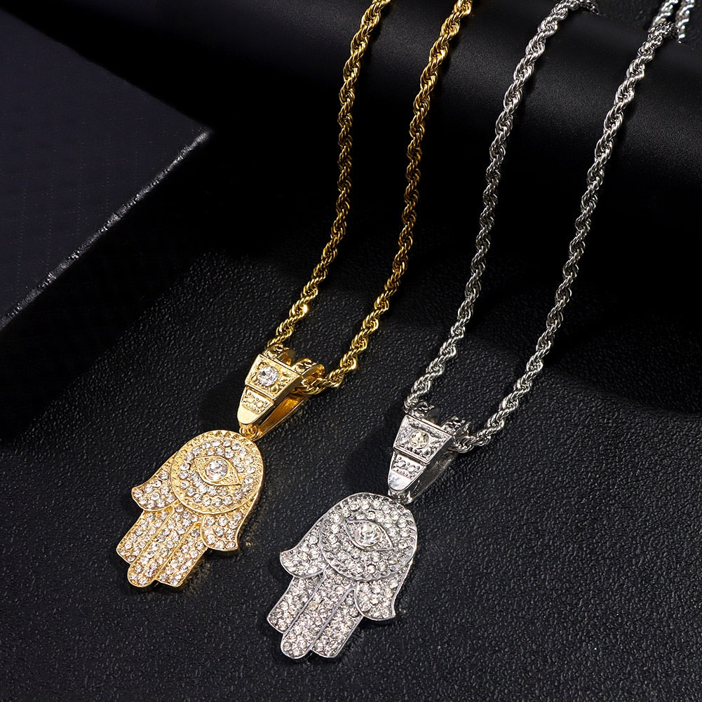 Gold Hamsa Evil Eye Necklace | Elegant Crystal Spiritual Jewelry