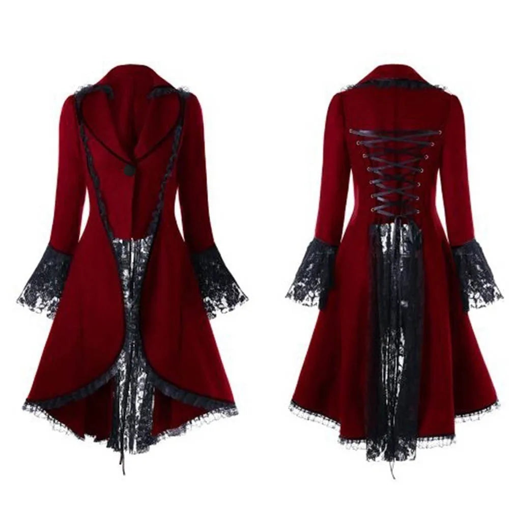 Gothic Lace Over Coat, Women's Vintage Long-sleeved Cosplay Outfit