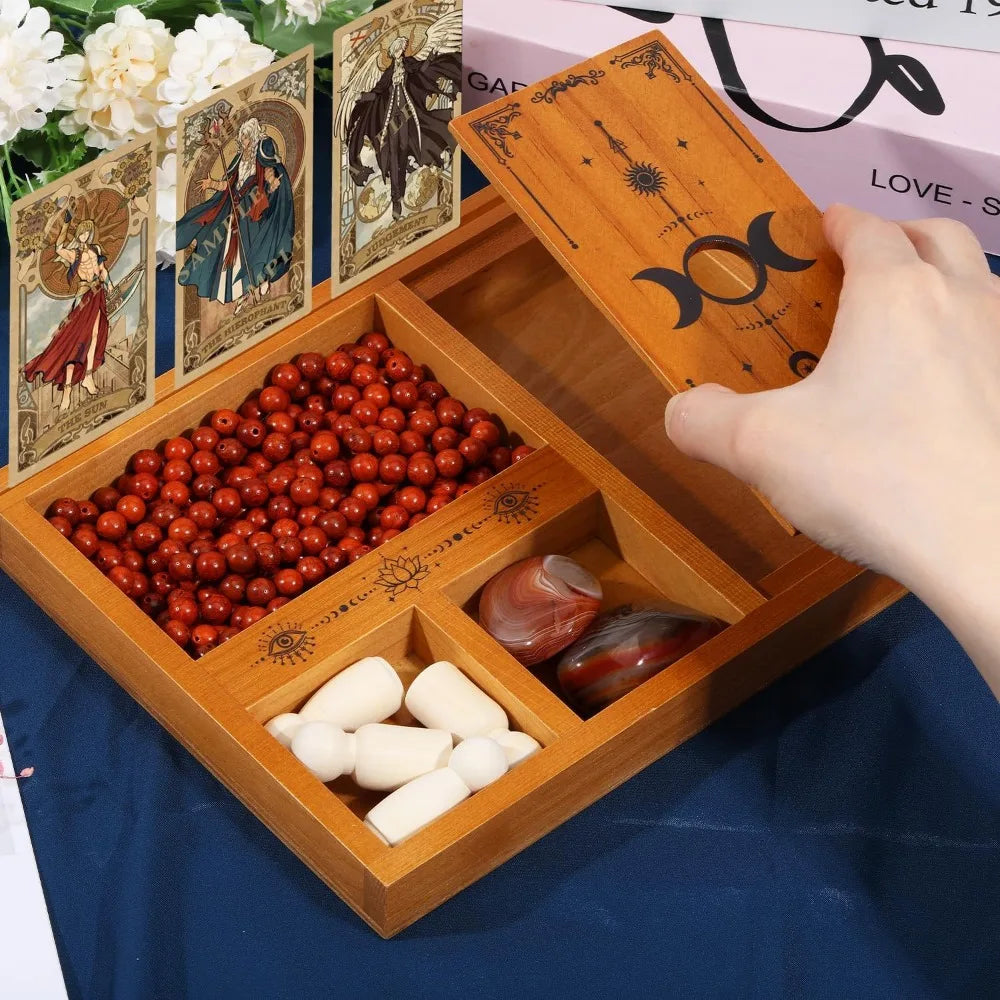 Wooden Tarot Card Holder Stand, Crystal Storage and Tarot Card Reading