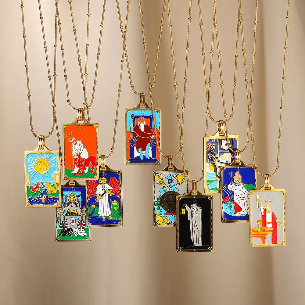 True-Color Gold Tarot Card Necklace, Original Rider-Waite-Smith Design