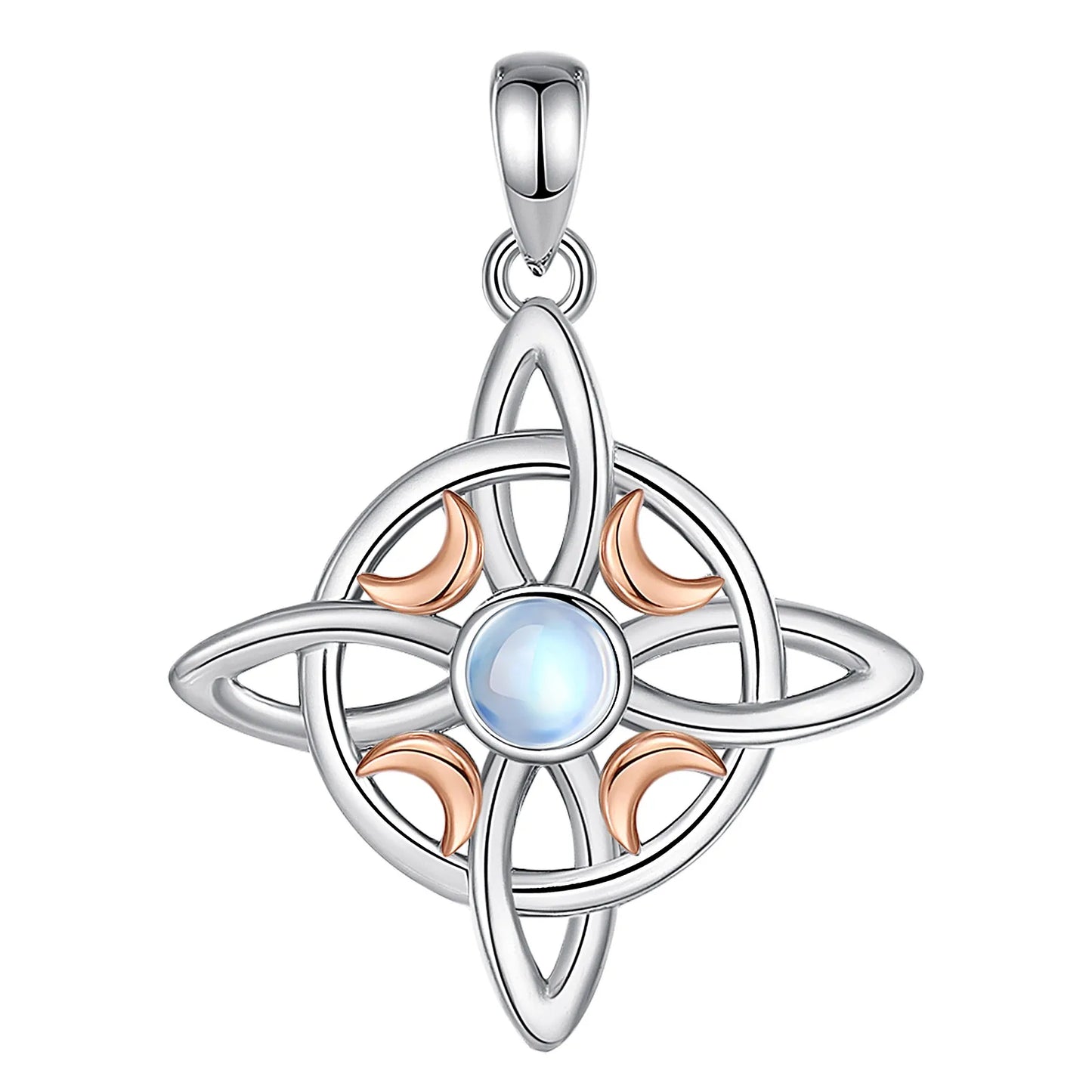 925 Sterling Silver, Gold Moon Witch Celtic Knot Necklace Jewelry