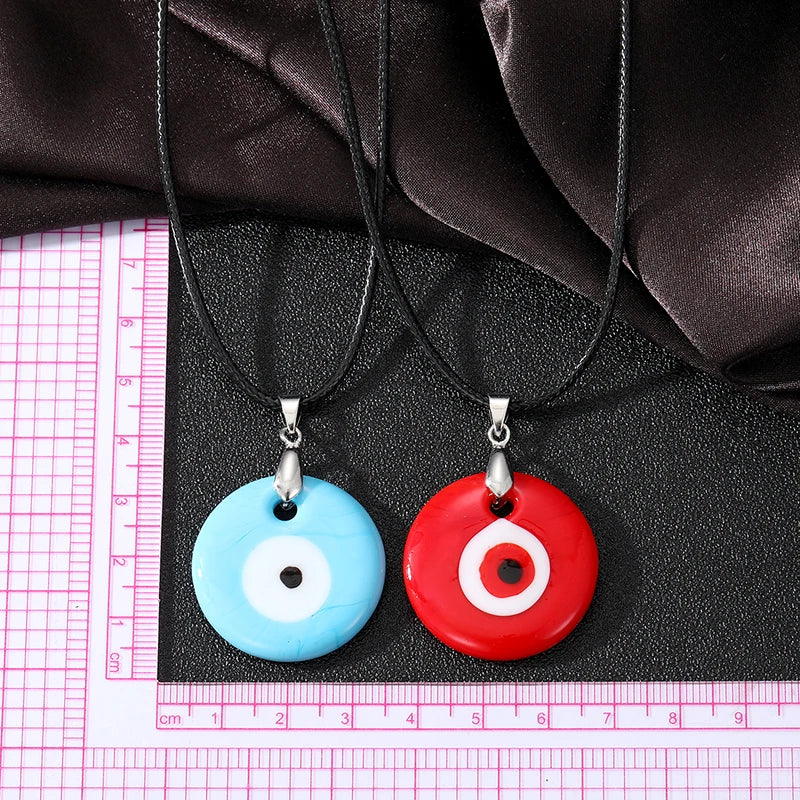 Glass Blue - Multi Color Evil Eyes Pendant Necklace | Rope Chain