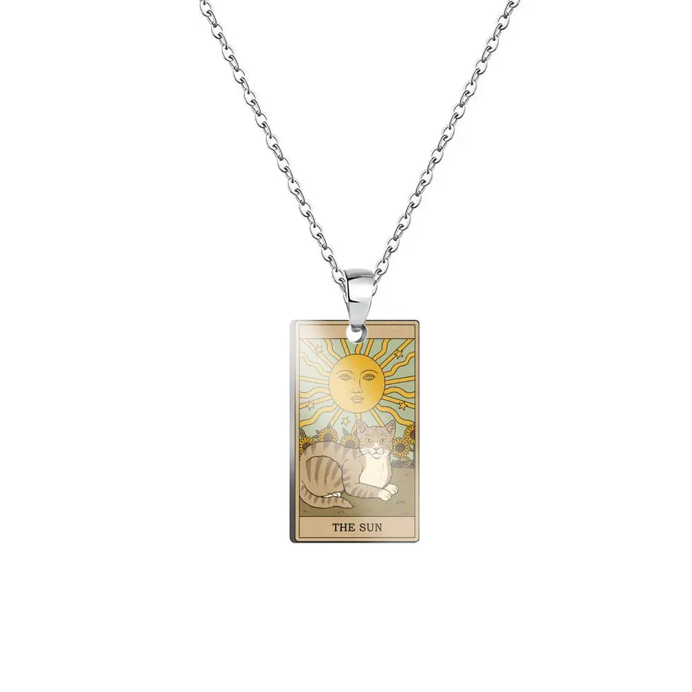Tarot Card Cat Pendant Necklace - Kawaii Kitty Rider-Waite-Smith Jewelry