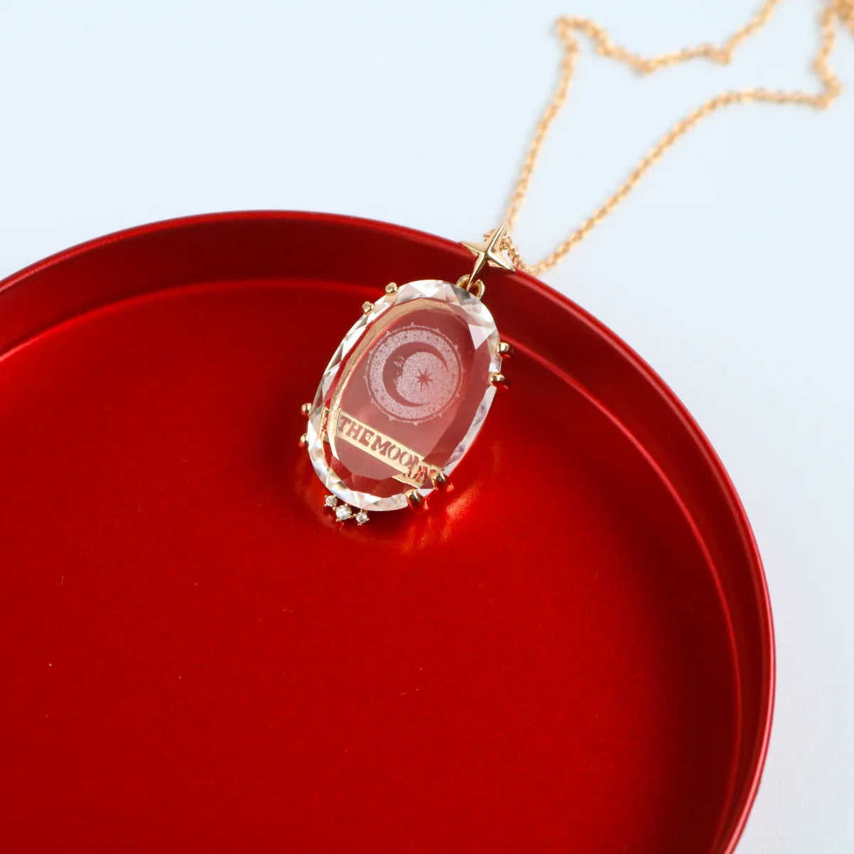 Tarot Card Pendant Necklace, Transparent Crystal Star Moon Sun