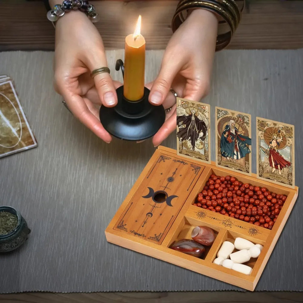 Wooden Tarot Card Holder Stand, Crystal Storage and Tarot Card Reading