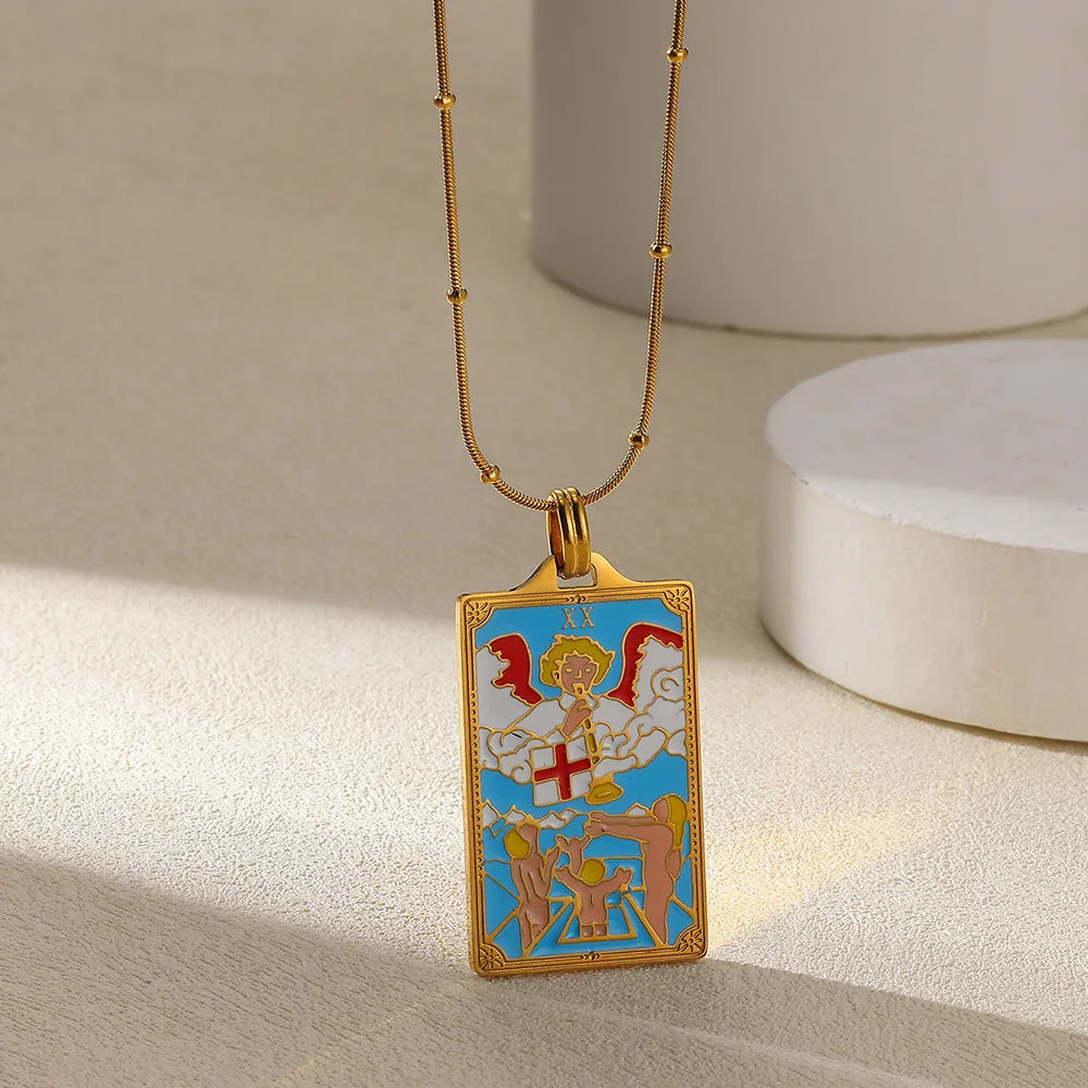 True-Color Gold Tarot Card Necklace, Original Rider-Waite-Smith Design