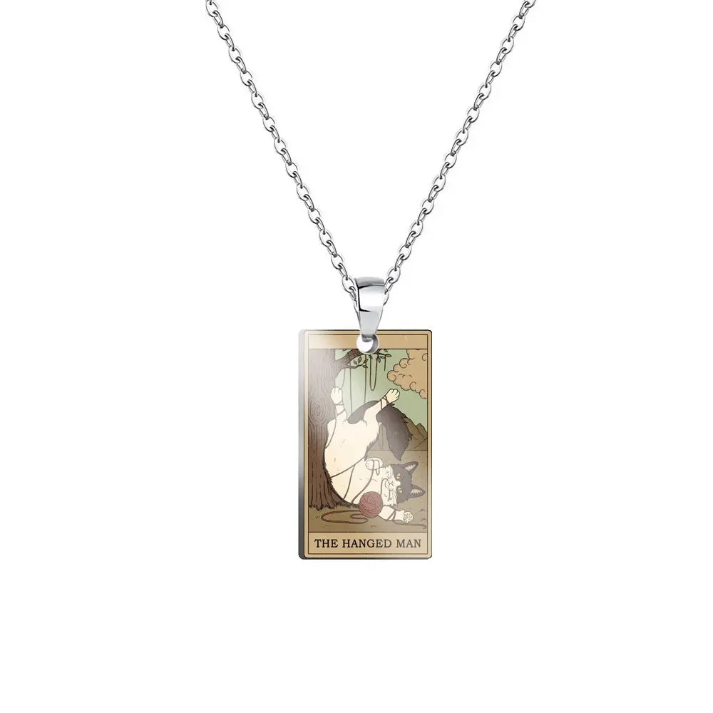 Tarot Card Cat Pendant Necklace - Kawaii Kitty Rider-Waite-Smith Jewelry
