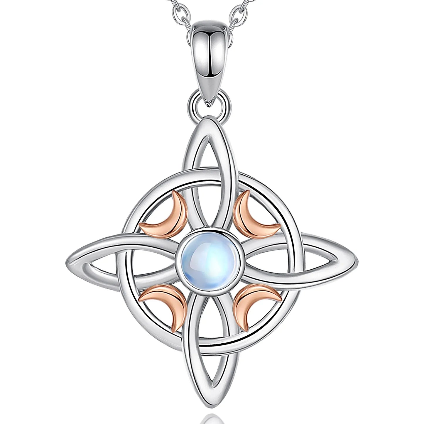 925 Sterling Silver, Gold Moon Witch Celtic Knot Necklace Jewelry