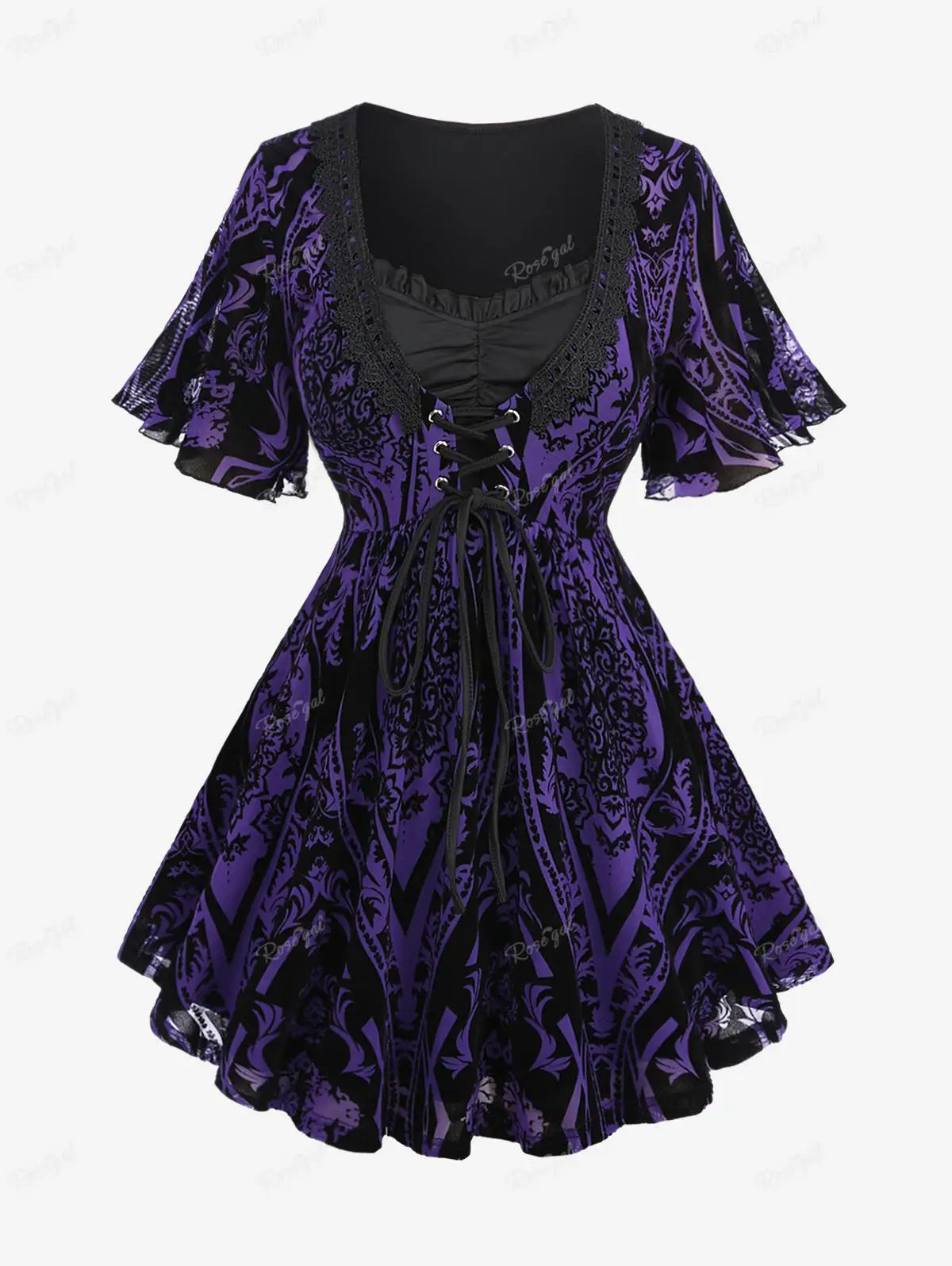 Purple Victoria - Gothic Style Women's Dress, Elegant Lace Dress
