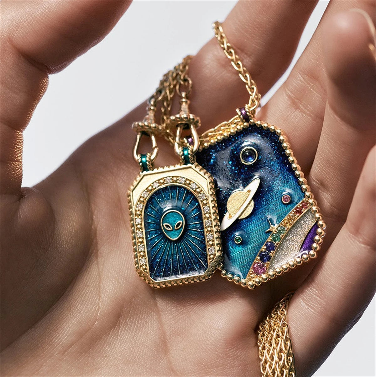 Gold Plated Retro Spiritual Necklaces and Pendants - Evil Eye, Fungi, Alien