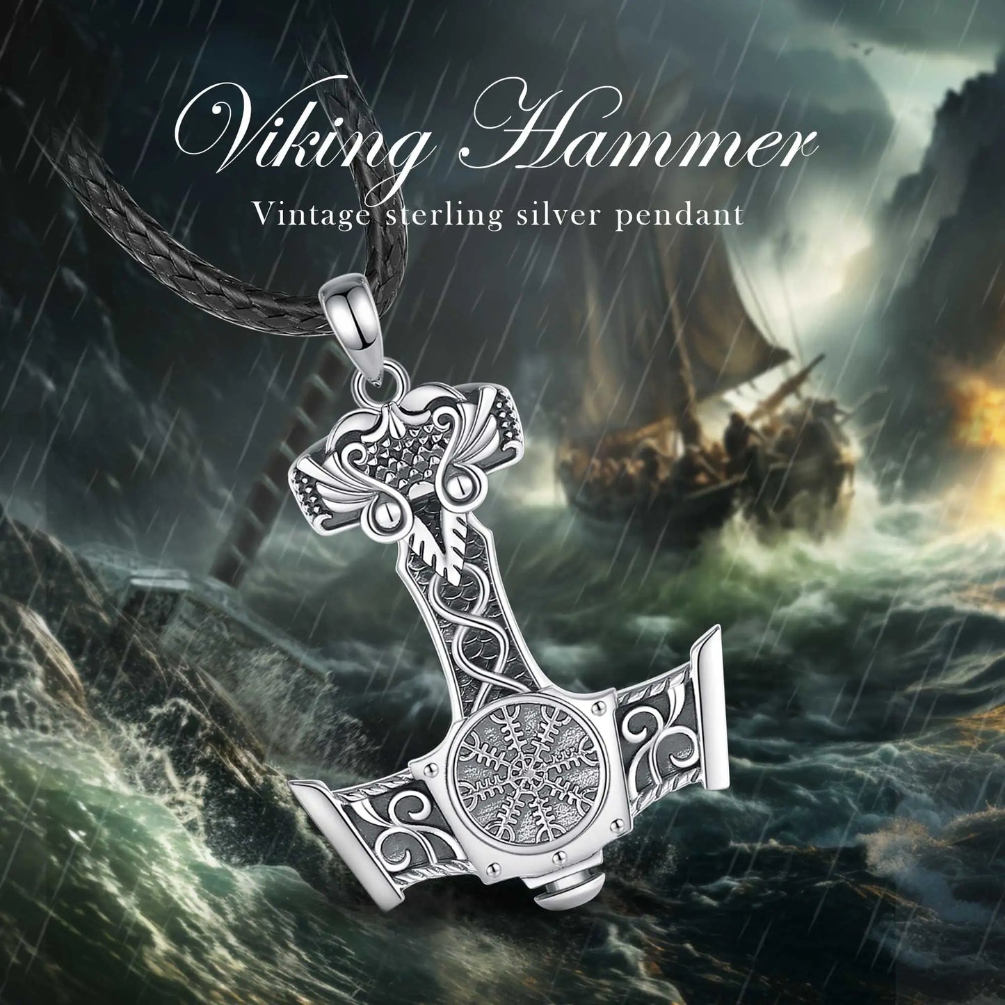 925 Sterling Silver Norse Viking Thor's Hammer Necklace and Pendant Amulet