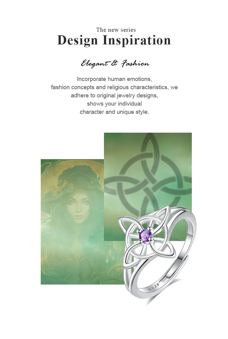 925 Sterling Silver Witch Knot Adjustable Ring for Women, Celtic Knot