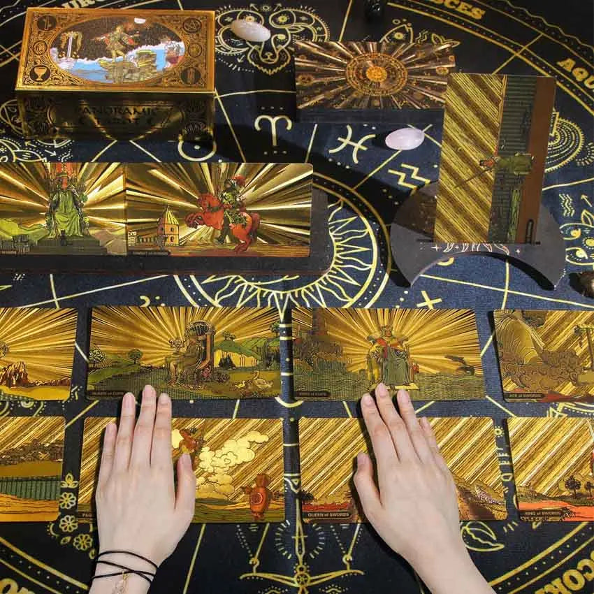 Panorama Gold Foil Tarot Cards, Panoramic Rider-Waite-Smith PVC Deck