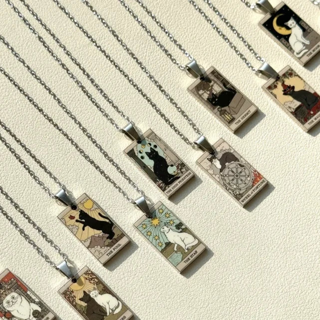 Tarot Card Cat Pendant Necklace - Kawaii Kitty Rider-Waite-Smith Jewelry