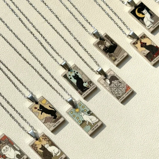 Tarot Card Cat Pendant Necklace - Kawaii Kitty Rider-Waite-Smith Jewelry