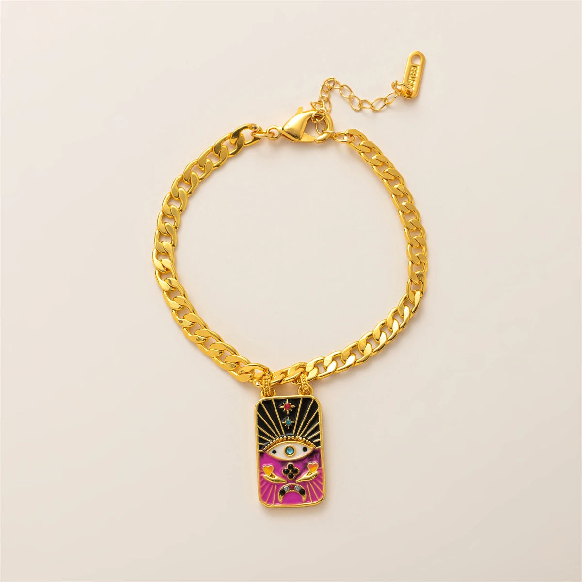 Gold - Pink Evil Eye Heavy Chain Necklace & Bracelet