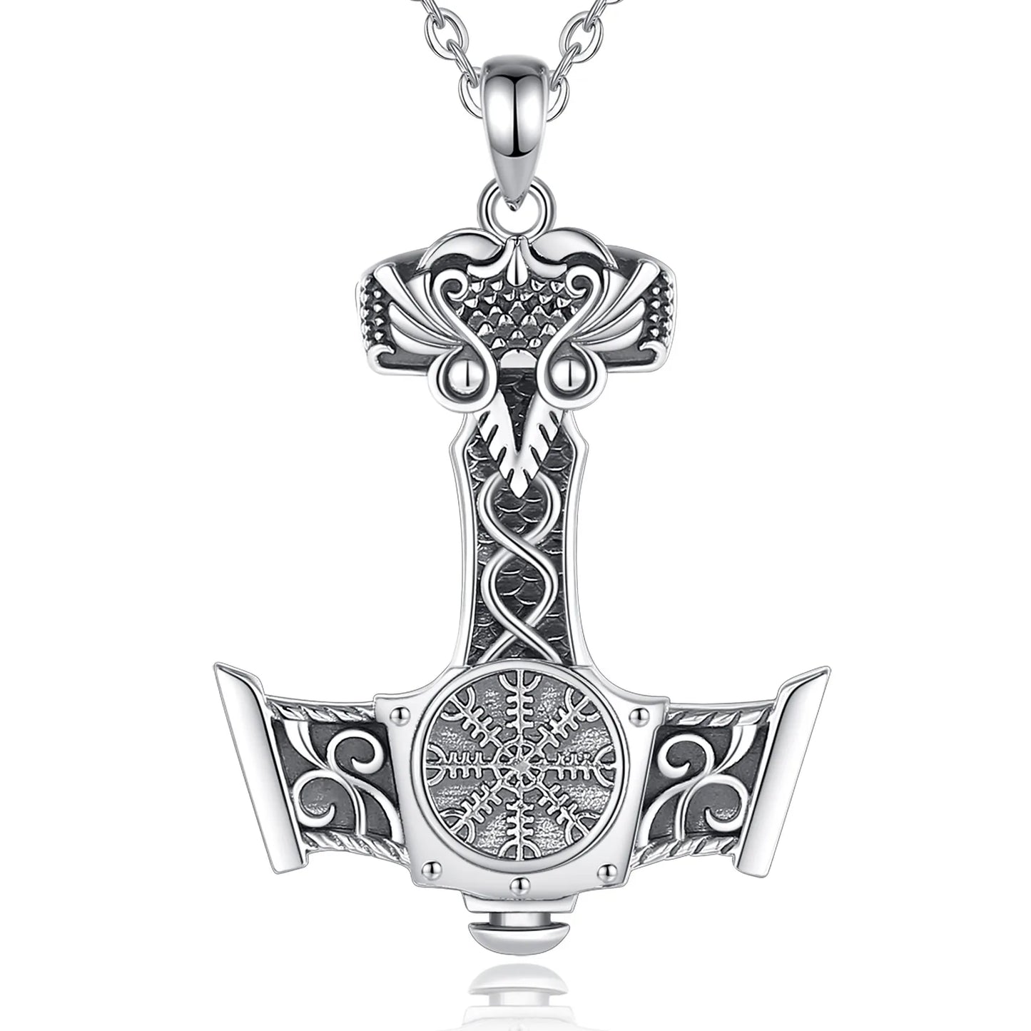 925 Sterling Silver Norse Viking Thor's Hammer Necklace and Pendant Amulet
