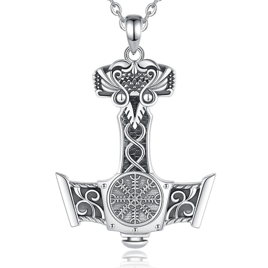 925 Sterling Silver Norse Viking Thor's Hammer Necklace and Pendant Amulet