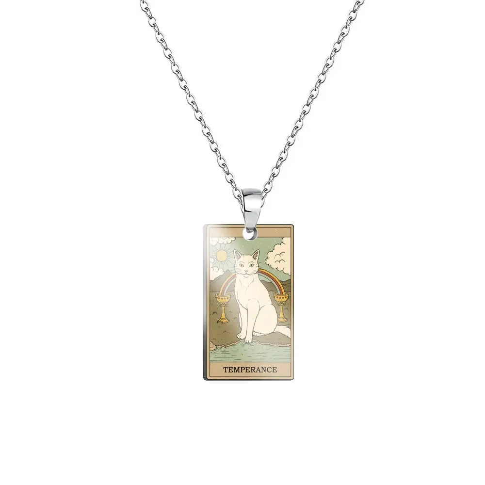 Tarot Card Cat Pendant Necklace - Kawaii Kitty Rider-Waite-Smith Jewelry