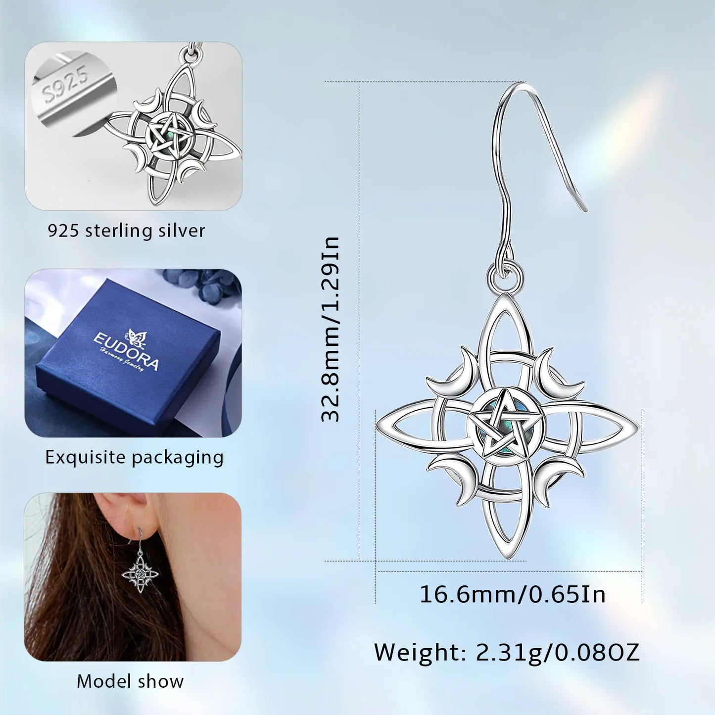 925 Sterling Silver Witch Knot Drop Earrings for Women Irish Celtic Knot Jewelry