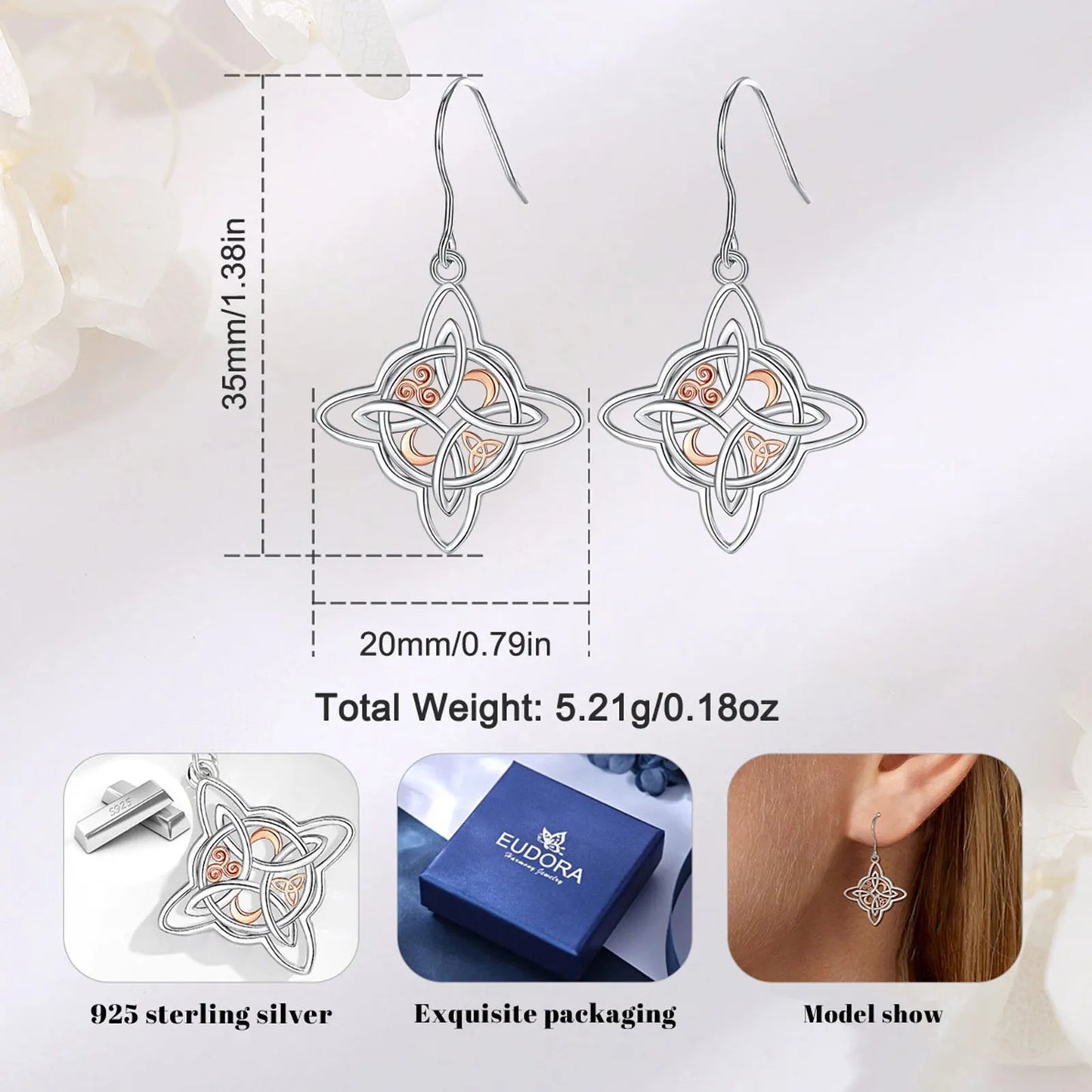 925 Sterling Silver Witches Knot Drop Earrings Witchcraft Celtic Jewelry