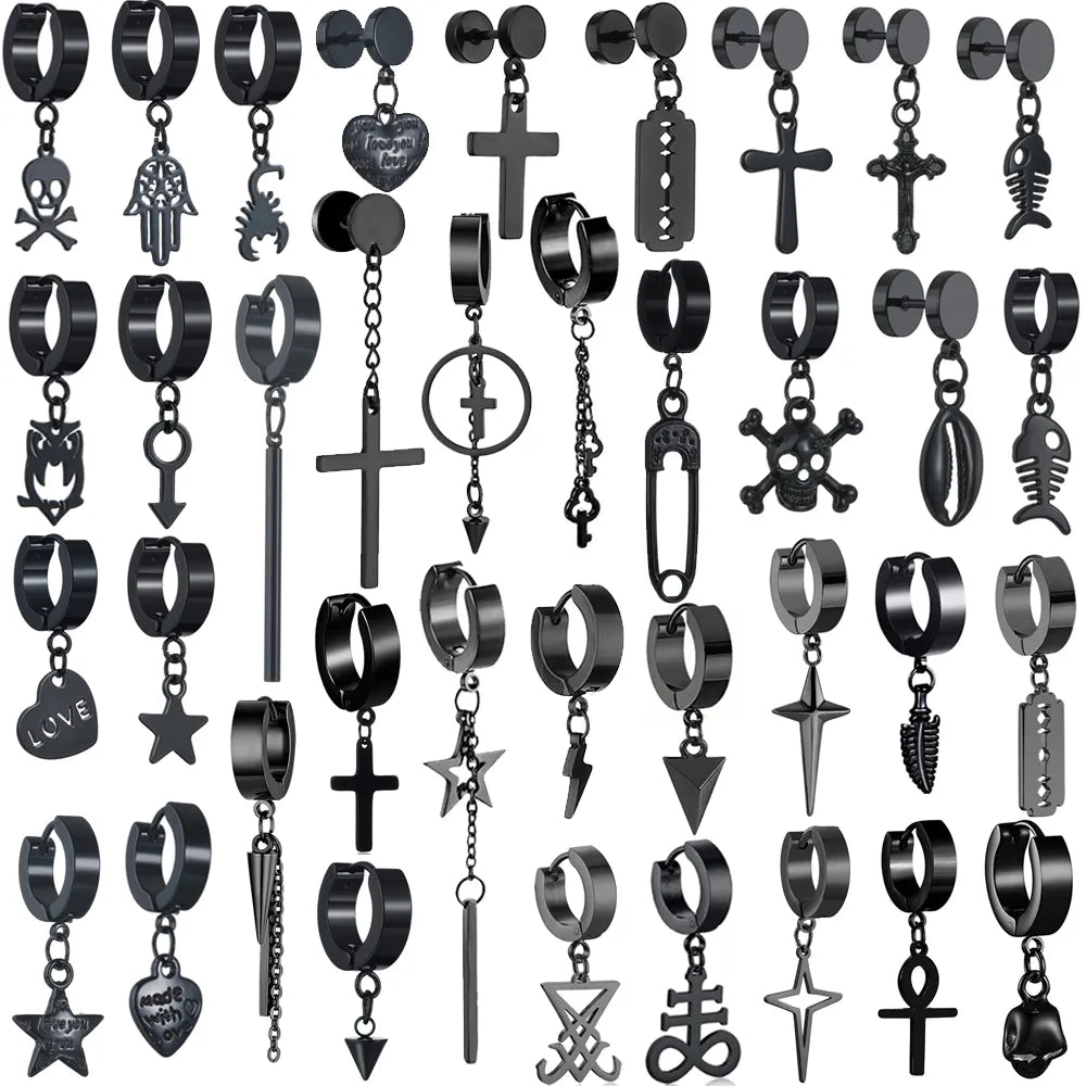 Punk Black Spiritual - Religious Earrings | Stainless/Titanium | Studs, Cross - Gothic Style Jewelry