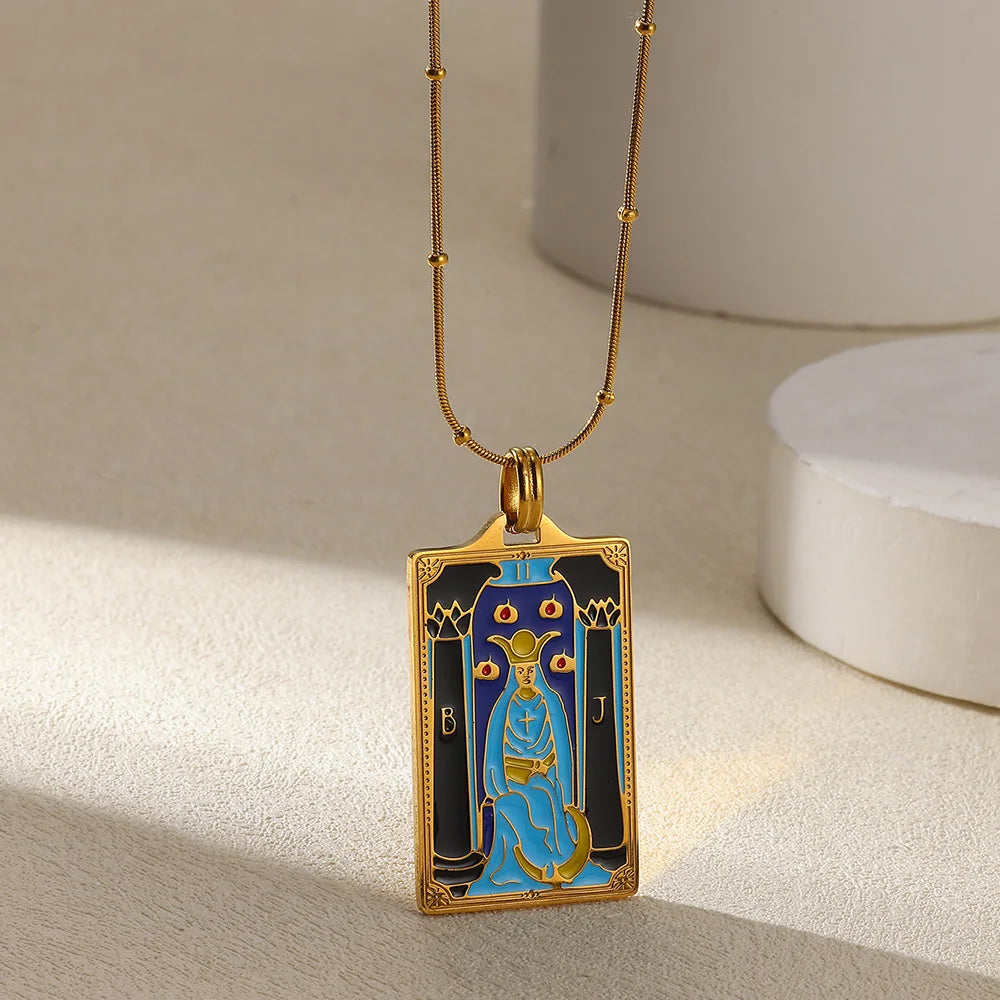 True-Color Gold Tarot Card Necklace, Original Rider-Waite-Smith Design