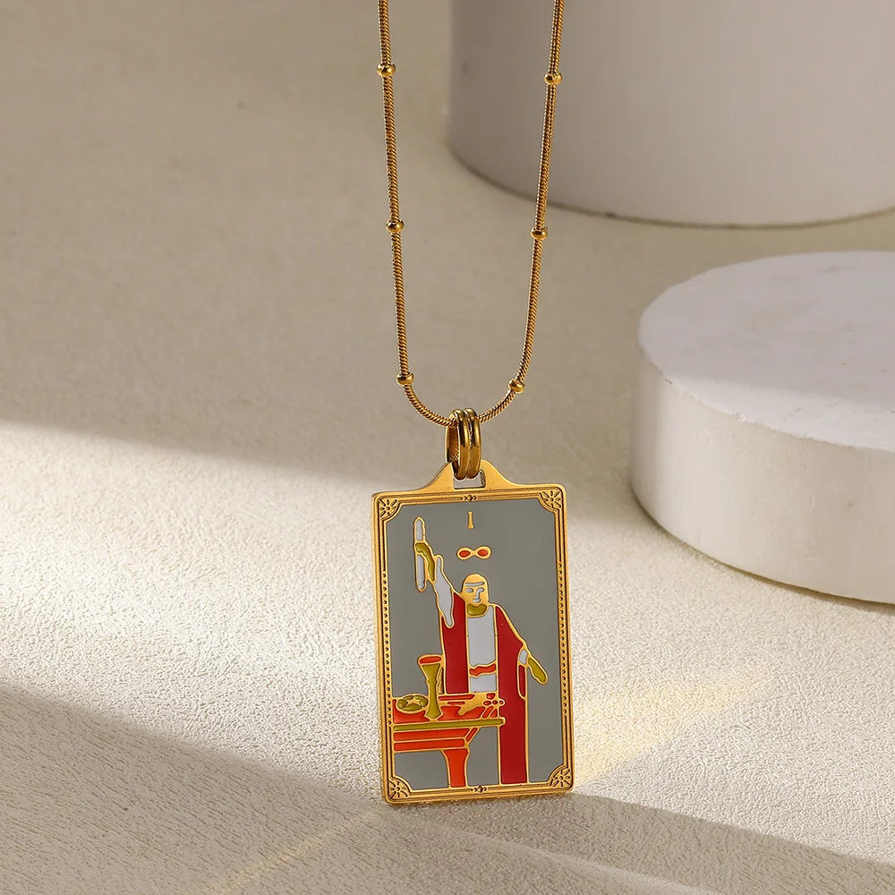 True-Color Gold Tarot Card Necklace, Original Rider-Waite-Smith Design