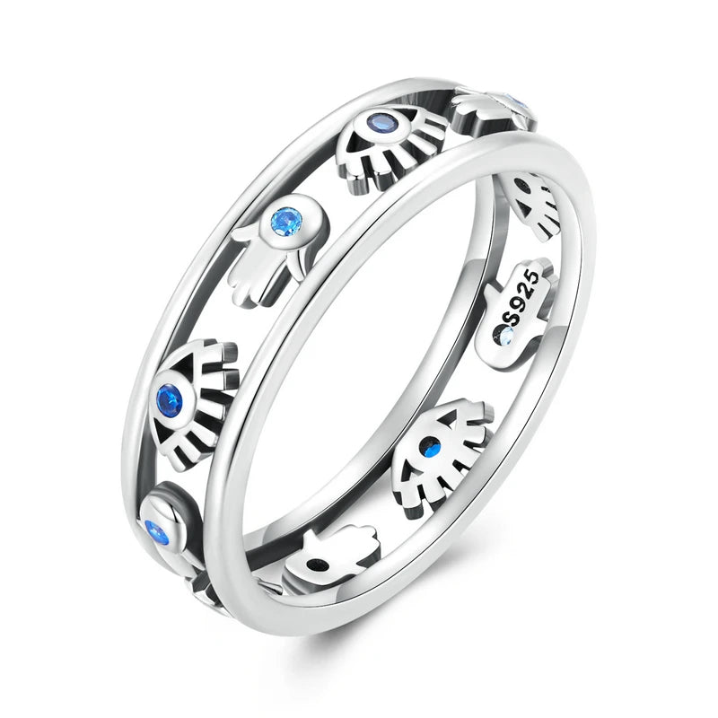925 Sterling Silver Blue Evil Eye Protection Ring For Women