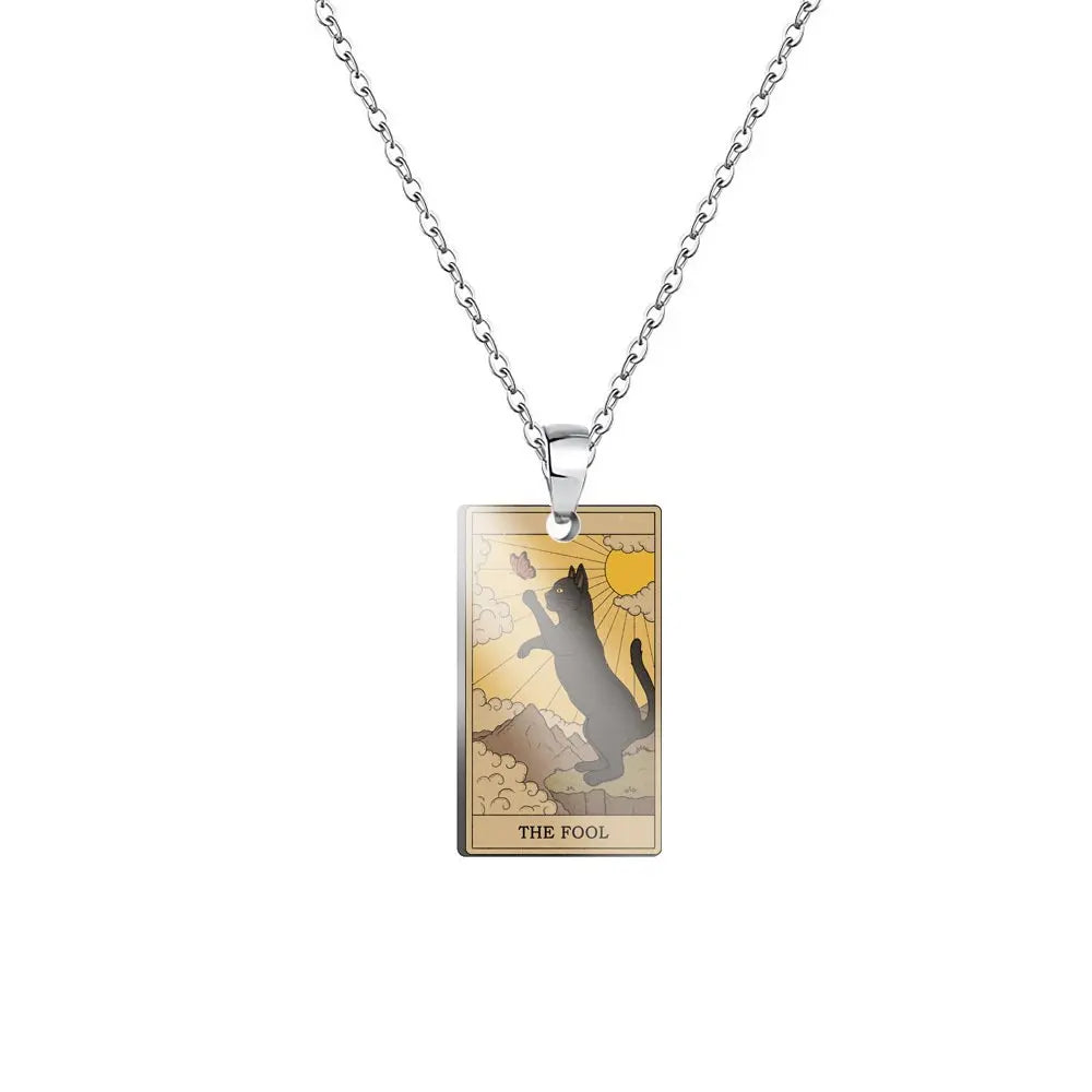 Tarot Card Cat Pendant Necklace - Kawaii Kitty Rider-Waite-Smith Jewelry