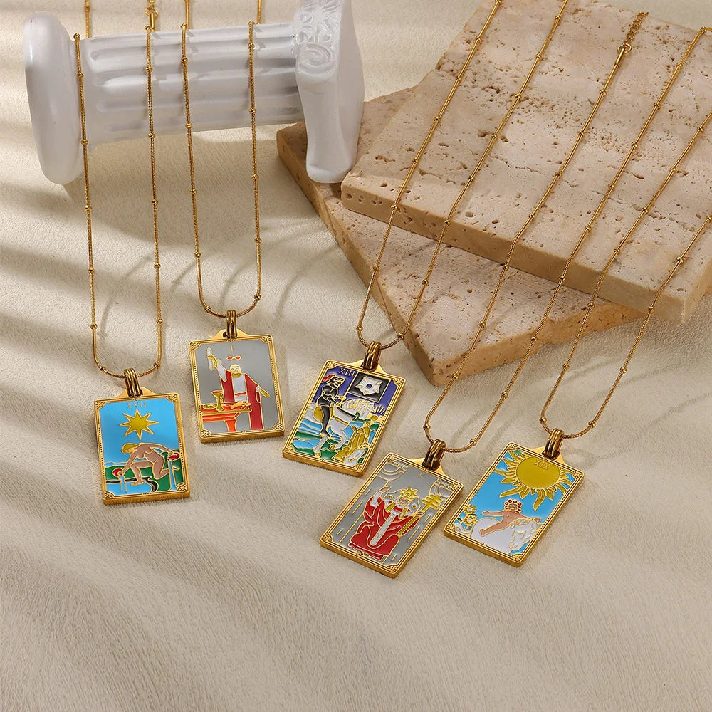True-Color Gold Tarot Card Necklace, Original Rider-Waite-Smith Design