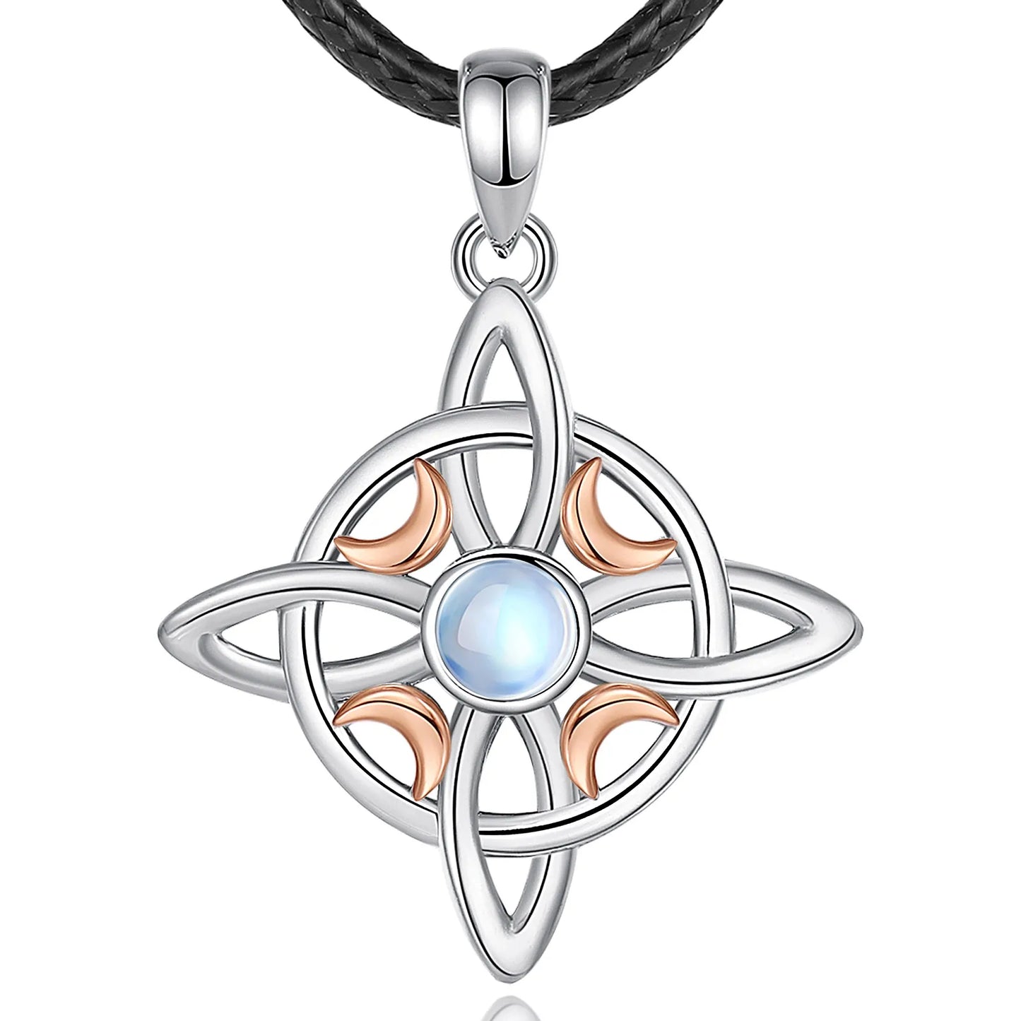 925 Sterling Silver, Gold Moon Witch Celtic Knot Necklace Jewelry