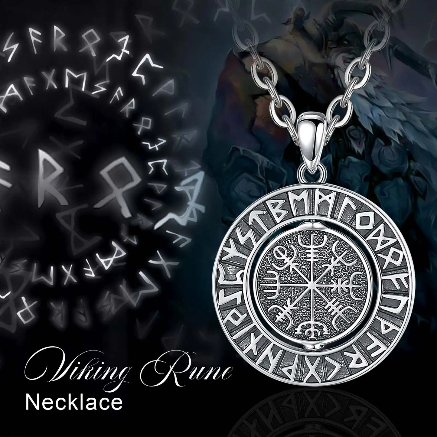 925 Sterling Silver Viking Runes Pendant for Women and Man, Norse Viking Amulet Necklace