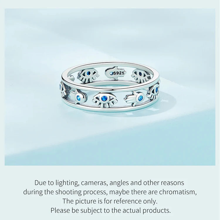 925 Sterling Silver Blue Evil Eye Protection Ring For Women