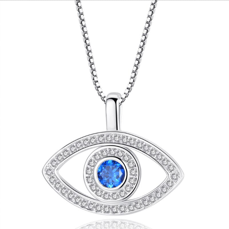 Evil Eye Crystal Necklace | Hamsa Style, Silver Spiritual Jewelry