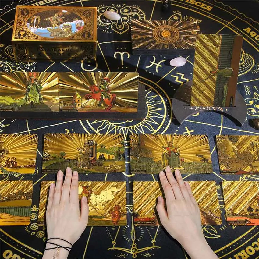 Panoramic Gold Foil Tarot Card Deck | Premium Sideways Rider-Waite-Smith Exclusive Deck