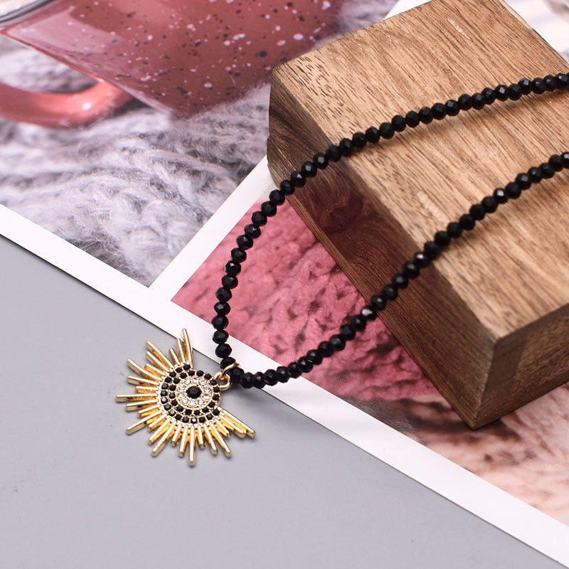 New Evil Eye Pendant Necklace - Glass Beaded Chain