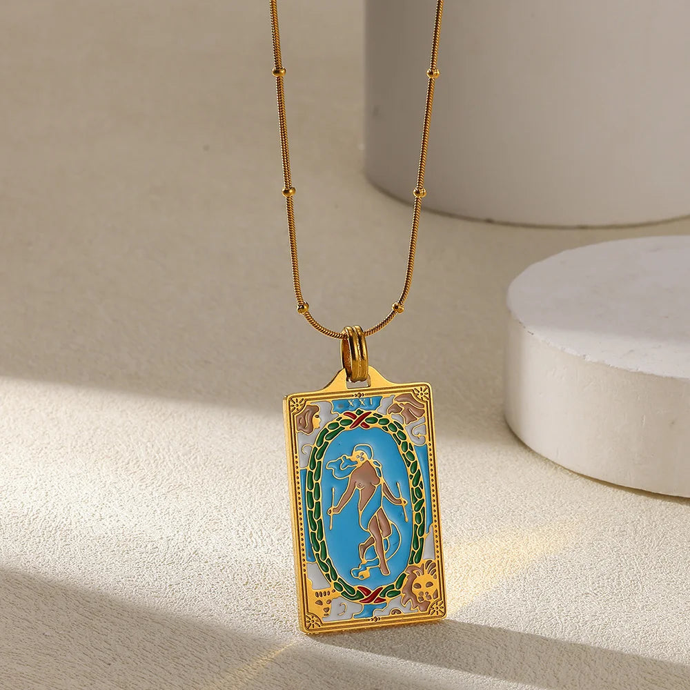True-Color Gold Tarot Card Necklace, Original Rider-Waite-Smith Design