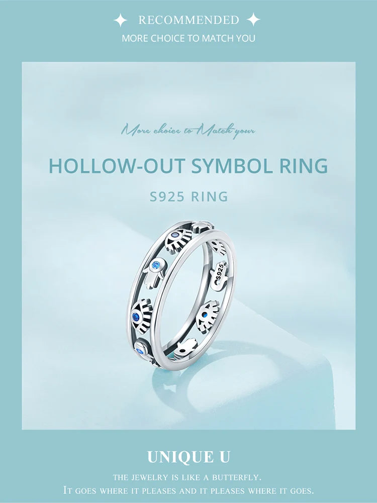 925 Sterling Silver Blue Evil Eye Protection Ring For Women