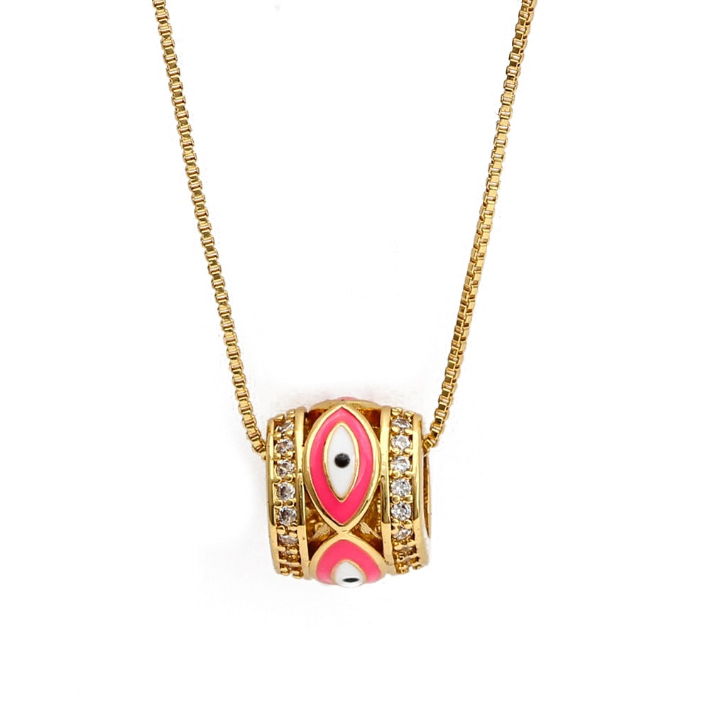 Lucky Evil Eye Colorful Drip Drop Pendant Necklace | Hamsa