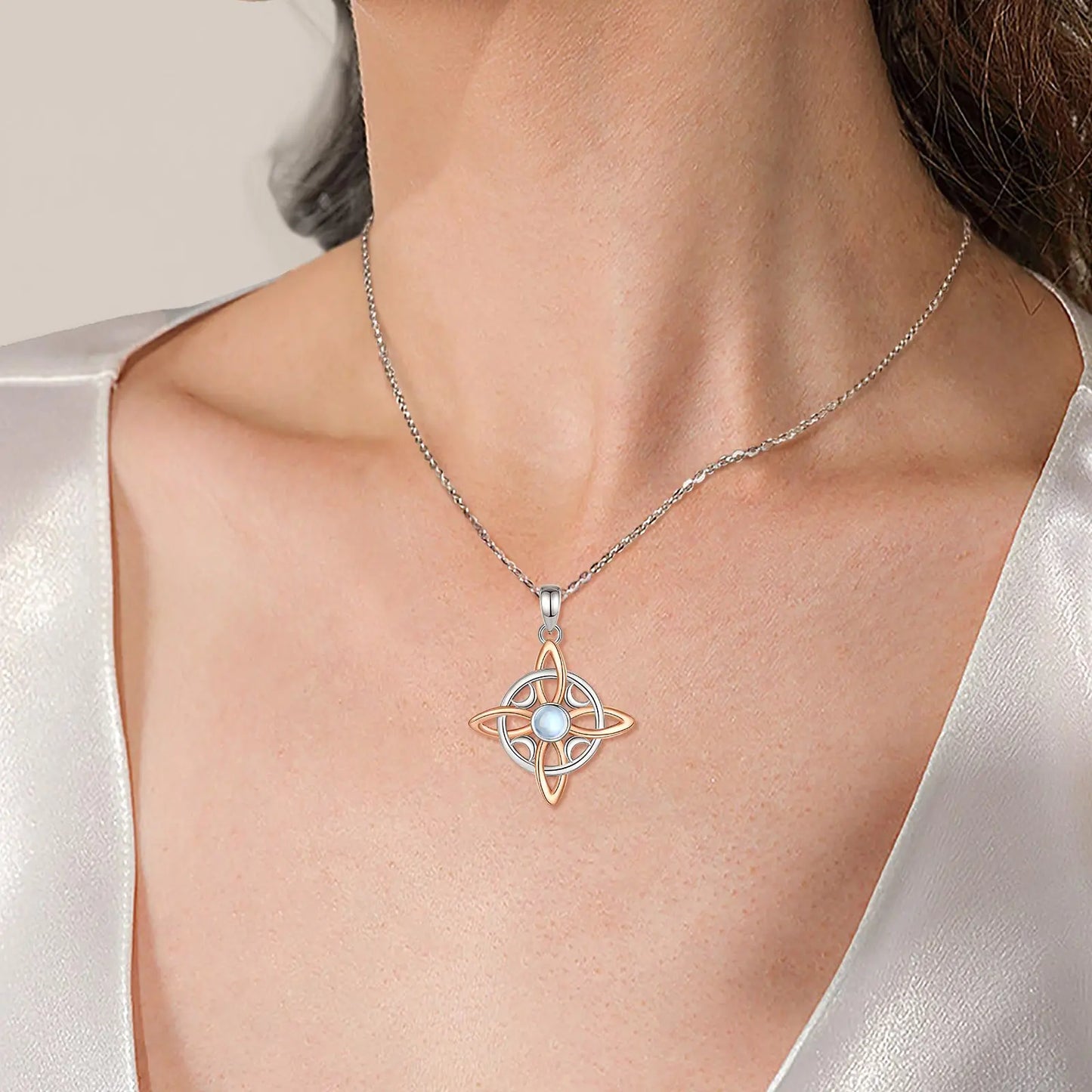 925 Sterling Silver, Gold Moon Witch Celtic Knot Necklace Jewelry