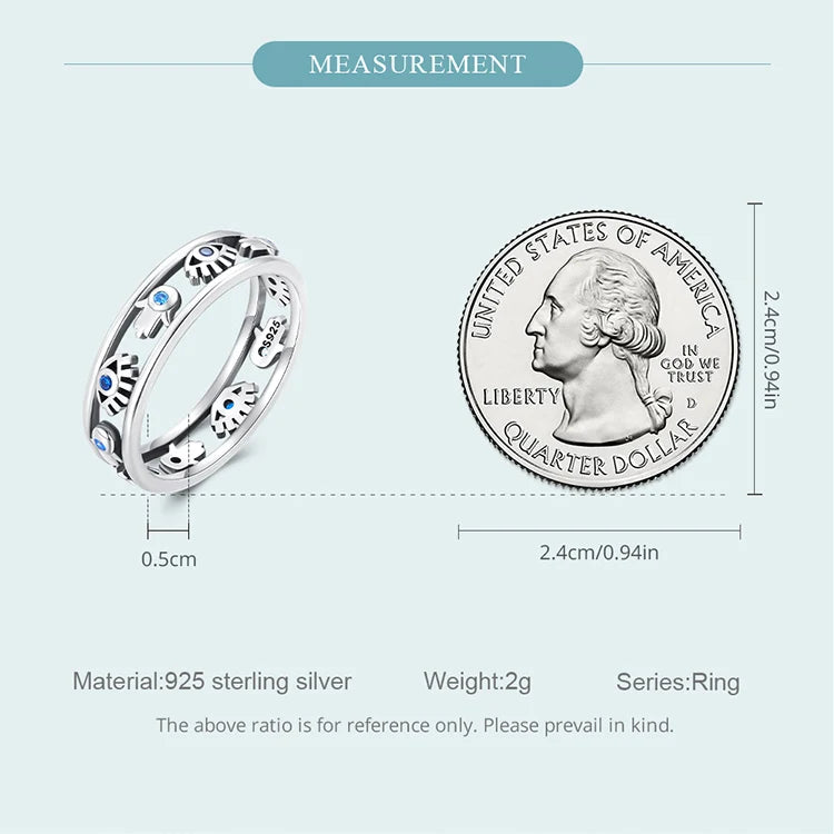 925 Sterling Silver Blue Evil Eye Protection Ring For Women