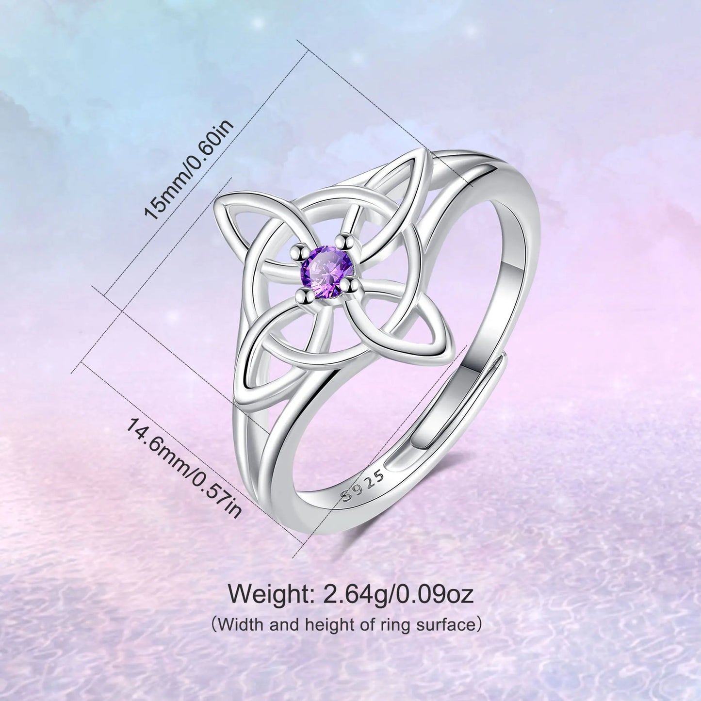 925 Sterling Silver Witch Knot Adjustable Ring for Women, Celtic Knot