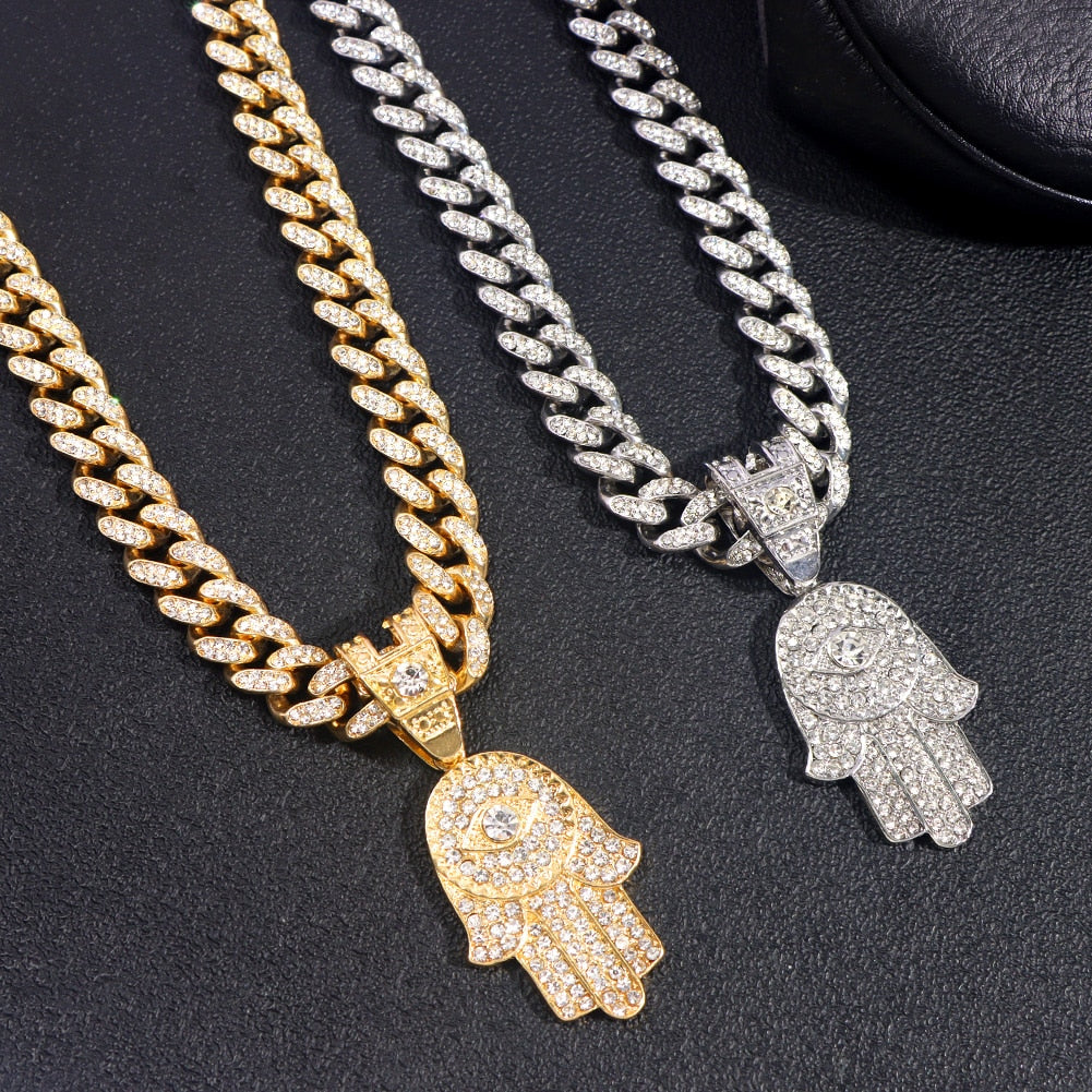 Gold Hamsa Evil Eye Necklace | Elegant Crystal Spiritual Jewelry