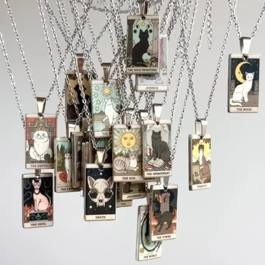 Tarot Card Cat Pendant Necklace - Kawaii Kitty Rider-Waite-Smith Jewelry