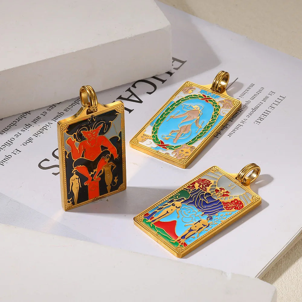 True-Color Gold Tarot Card Necklace, Original Rider-Waite-Smith Design