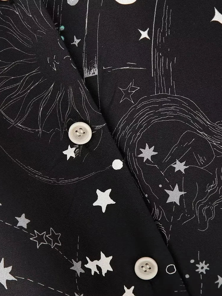 Galaxy Constellation Long Sleeve Shirt | Black Blouse, Streetwear Fashion